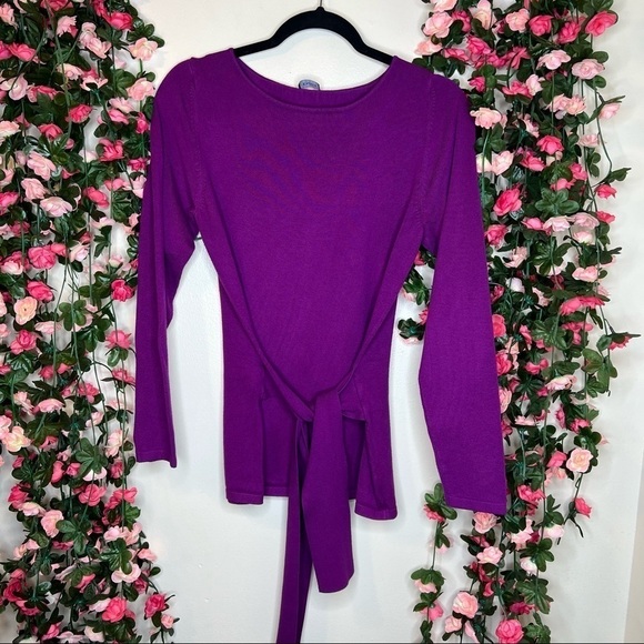 🌹Emme Marella Purple Scoopneck Sweater Womens XS Tie Up Back Work Office WFH - Picture 1 of 8
